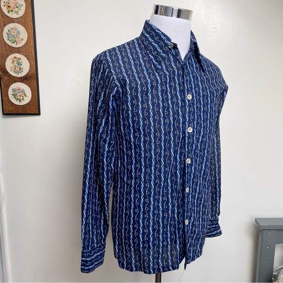 Vintage 70s Chainlink Dagger Collar Button Up Shirt - Picture 6 of 15